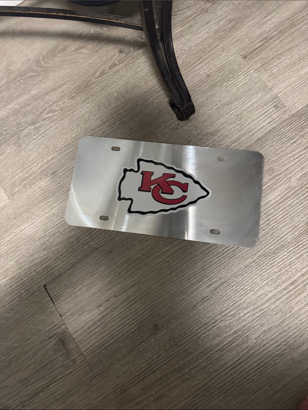 Kansas City Chiefs Metal License Plate - Red on Brushed Silver